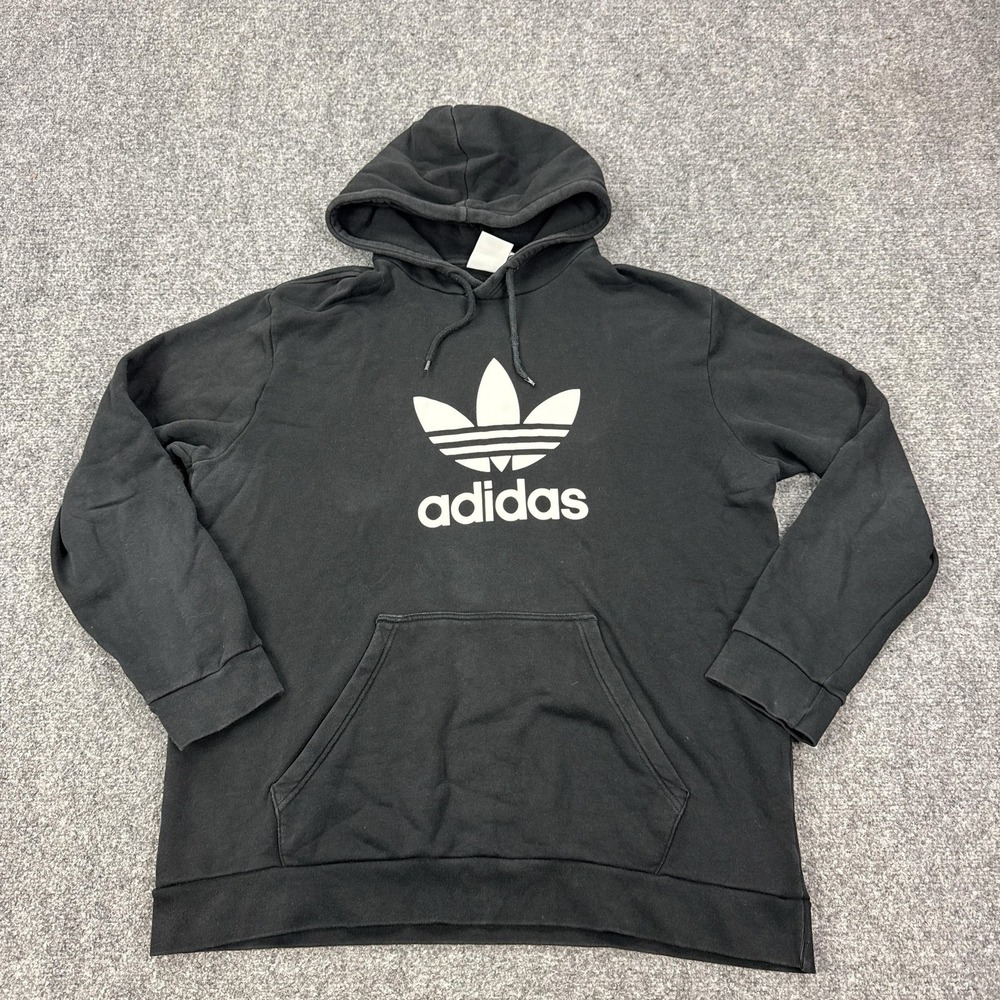 Adidas‎ Hoodie Mens XL Black Fleece Pullover Sweatshirt Big Trefoil Logo DT7964